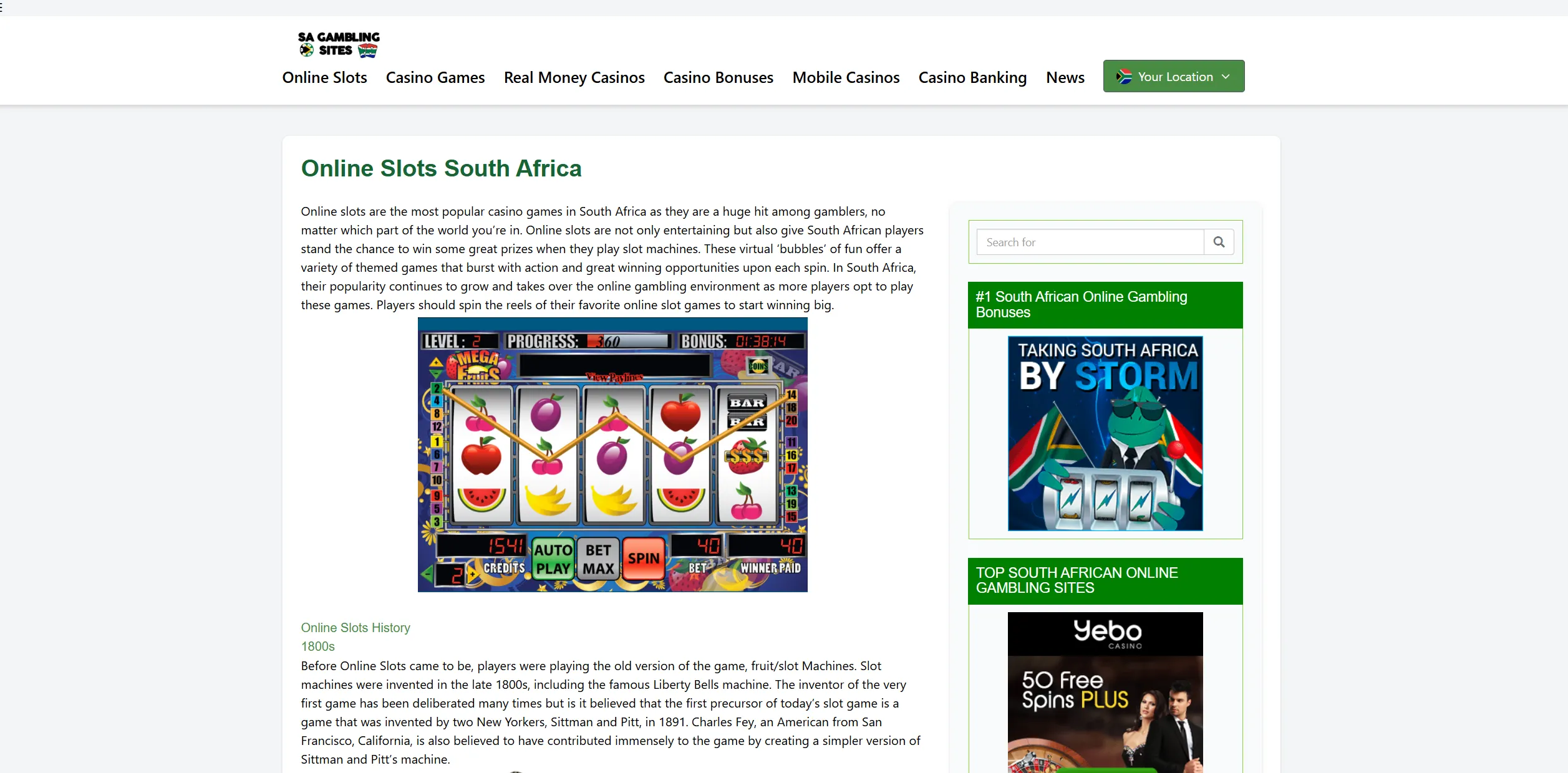 Screenshot of Sagamblingsites.co.za - Casino Bonuses South Africa | South African Casino Bonuses